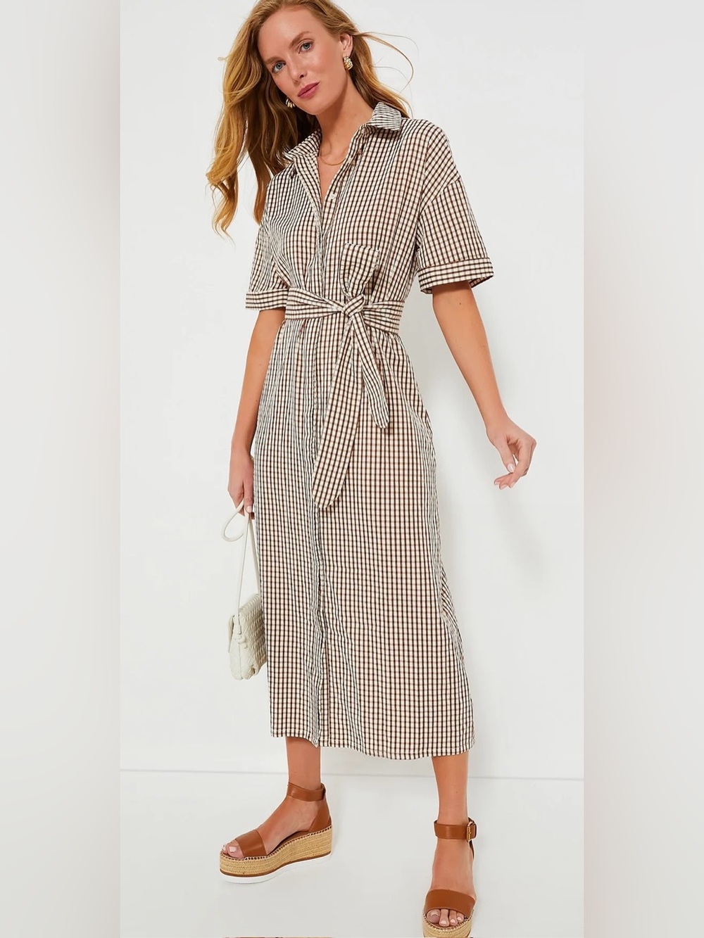 Pomander Place Tuckernuck Zacara Gingham Seersucker Dress Brown Large